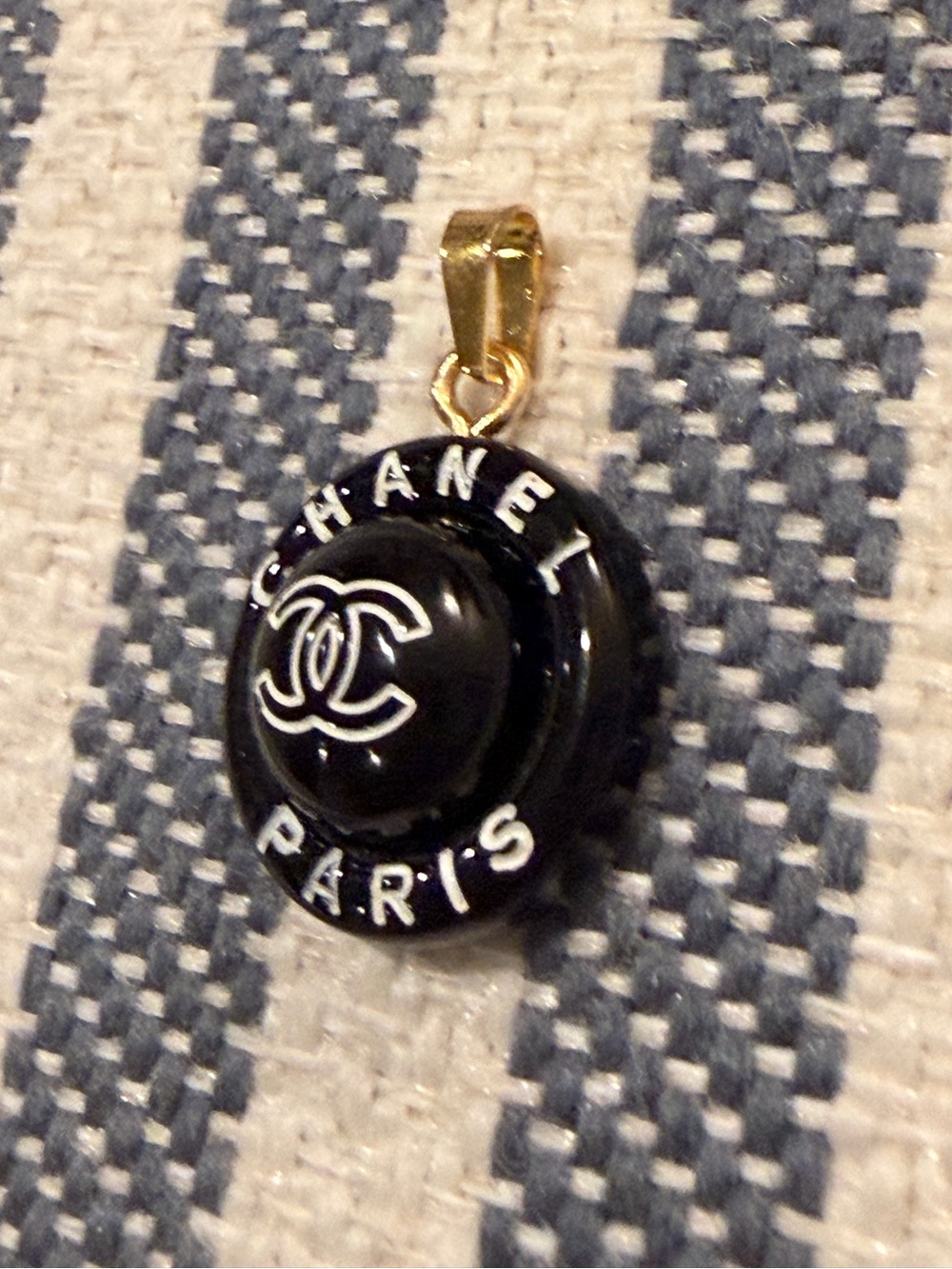 CHANEL Black Enamel CC Paris Button Pendant with Gold Bail 🖤